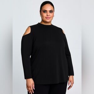 Frank Lyman Chic Black Cold Shoulder Mock Neck Top Size 18